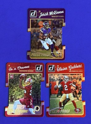 (3)  2016 Donruss McKinnon, Gabbert & Cravens Die-cut Press Proof Cards #d /75