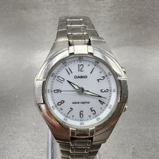Casio Waveceptor Watch Women 30mm White Dial Silver Tone Date Round Runs LWQ-150