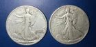 Lot of Two Walking Liberty Half Dollar Coins, 90% Silver, 1942-D & 1945