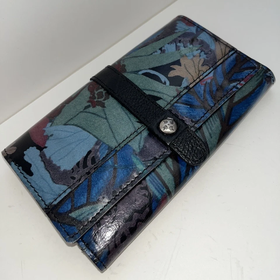 Patricia Nash 7” Cametti Trifold Wallet Snap Flap BLUE FOREST Watercolor Floral! - Image 2 of 4