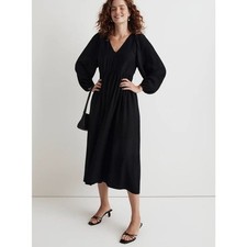 NWT Madewell V-Neck Empire Midi Dress Black NO147 Size M