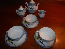 "MADE IN JAPAN" Vint. Beaut.Floral Doll Tea Set 3 CUPS/3 SAUC/TEAPOT/SUGAR/CREAM
