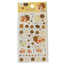 Daiso Sweet Animals Bear Tea Time Clear Seal Sticker Sheet