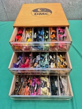 Lot 450 Retail DMC Embroidery Thread Floss + Wood 3 Drawer Display Cabinet Case