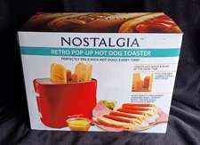 Nostalgia 4 Slot Hot Dog and Bun Toaster with Mini Tongs, Retro Red "NEW"