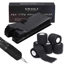 200PCS Pen Covers  6 Grip Tape - Black Machine Sleeves Self-Adherent Wrap