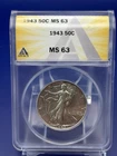 New Listing1943 Walking Liberty Half Dollar 50c ANACS MS63