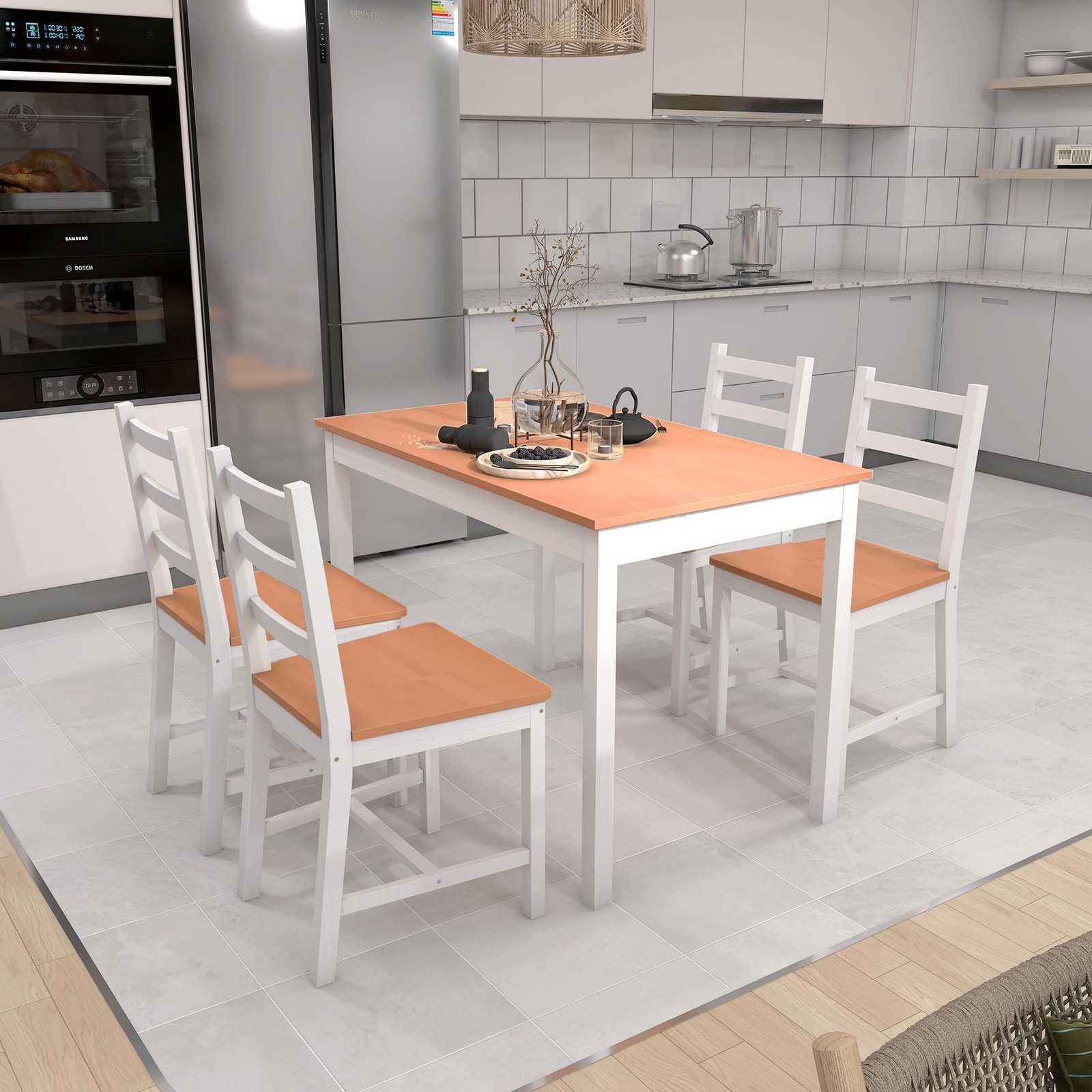 Dining Table Set for 4, 5 Piece Modern Kitchen Table and Chairs, Wood Dining ...