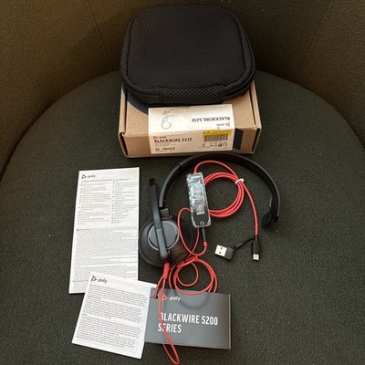 NEW Plantronics Poly Blackwire 5200 Series C5210T USB & USBC Headset - Black