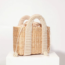 Pearls Beach Bag Women New Elegant Woven Beaded Straw Bag Female Bohemia Knitte