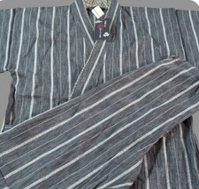 Japanese Jinbei Men's Loungewear Set Dark Grey Jacquard Kimono LL New with Tags