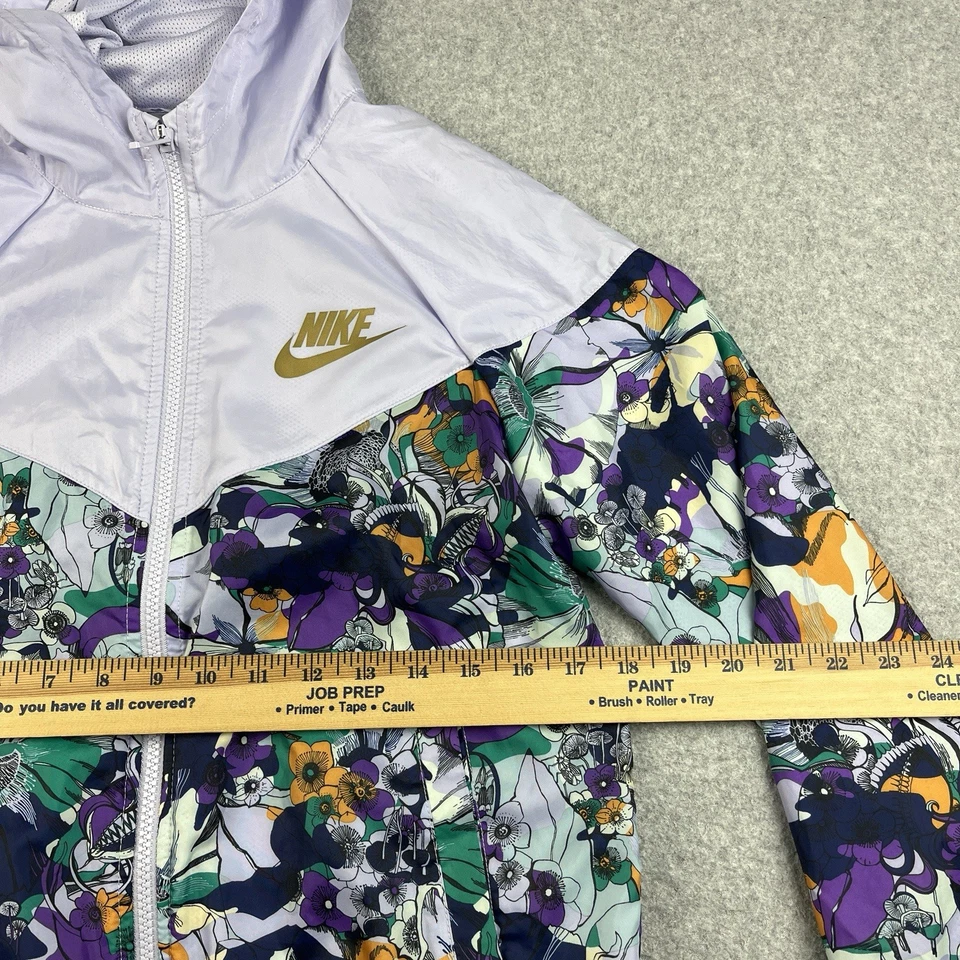 Nike Windbreaker Jacket Kids Girls Size XL Floral Windrunner Hooded Purple - Image 4 of 4