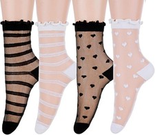 4Pairs Sheer Ankle Socks Women, See Through Ruffle Ultra Thin Lace See...