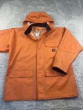 Carhartt C64ORG PVC Rain Coat Mens M/L Orange Hooded Waterproof Jacket Fishing