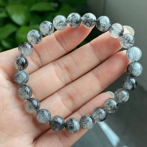 8mm Natural Black Rutilated Quartz Crystal Beads Bracelet 1916 - Picture 3 of 7