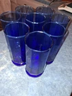 Vintage Anchor Hocking Essex Cobalt  Blue 10 Paneled 16oz Glasses Set of 8 Clean