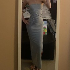 Women’s Grey Body-Con Dress Maxi Length With Leg Slits Size Small