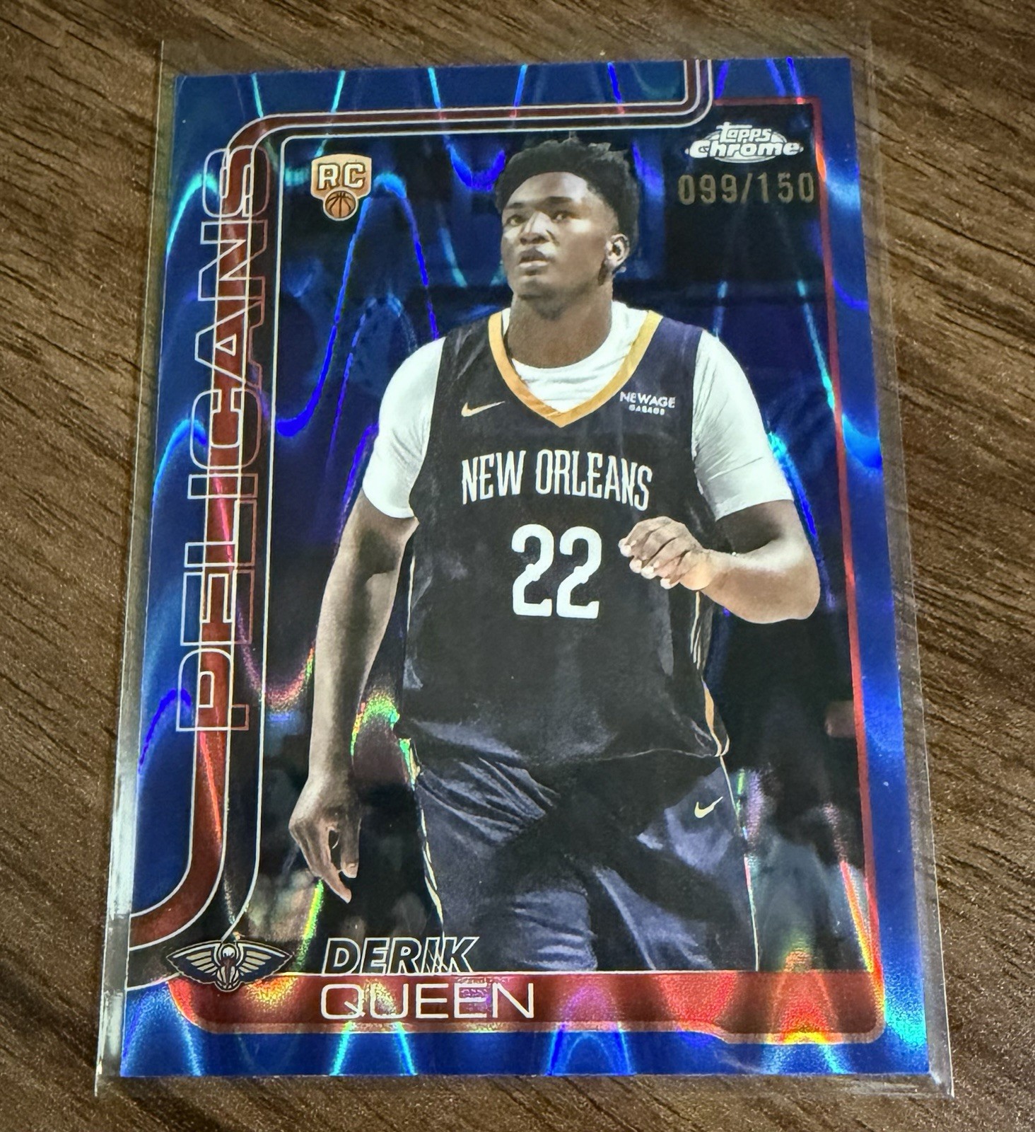 2025-26 Topps Chrome - Derik Queen #263 Blue RayWave Refractor /150 RC Pelicans
