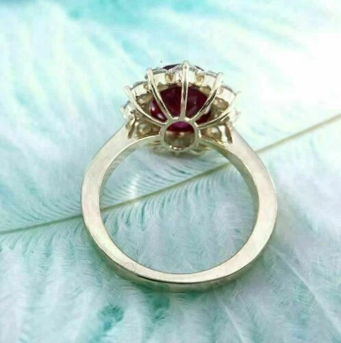 4.50 Ct Oval Cut Natural Ruby & Diamond Engagement 14K Ring Yellow Gold Size 7.5 - Image 3 of 4