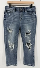 Judy Blue Jeans Womens 13/31 Blue Skinny Fit Capri Distressed Crop Denim