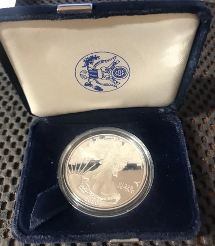 1- 2000 Silver Eagle w COA & Box, And 1- 2020 W Silver Eagle Burnished