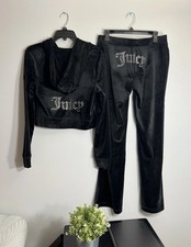 NWT JUICY COUTURE Velour Bling Tracksuit Hoodie/Pants Black Large