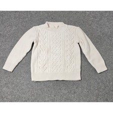 J Crew Crewcuts Fisherman Cable Knit Sweater Girls 6-7 Cream Ivory Hearts Preppy