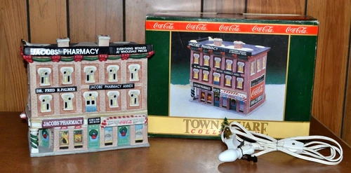 Vintage 1991 TOWN SQUARE Lighted Coca-Cola Jacob's Pharmacy with Original Box