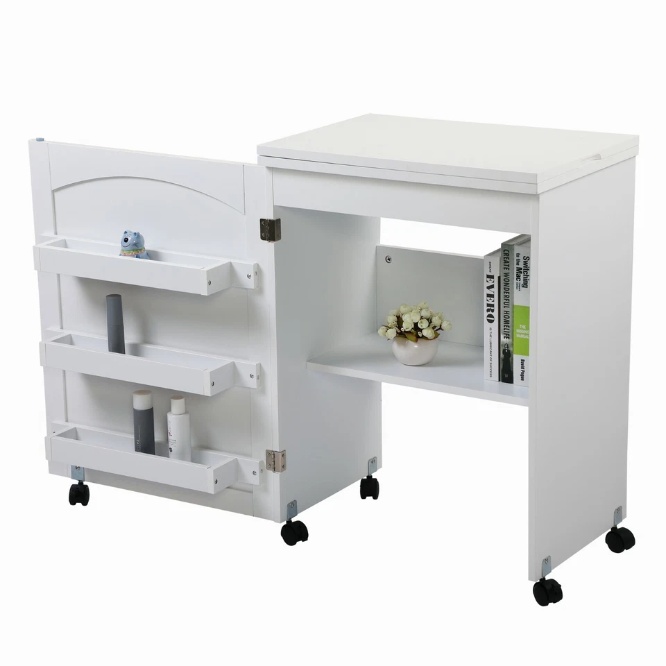 LOTOLE Folding Sewing Table Shelves Storage Cabinet Craft Cart Lockable Wheels - Image 3 of 4
