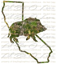 Camo Hog Boar over the California CA State Outline Hunter Vinyl Decal Sticker