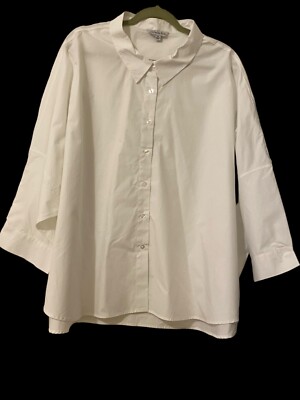Ophelia Roe White  Button Blouse size 3X Plus Cotton Nwot Drop Shoulder