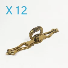 6 Vintage Country French Provincial Brass Drawer Cabinet Key Pull  & Backplate