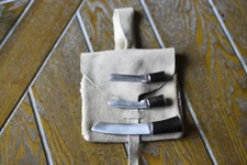 Vintage MIni  Blackpowder Leather Bag, With 3 Mini Bone Handle Knives / Tools