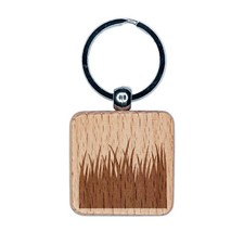 Blades of Grass Engraved Wood Square Keychain Tag Charm