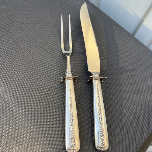 Towle Rambler Rose Sterling Silver Roast Carving Set 2 Piece Silverware No Mono