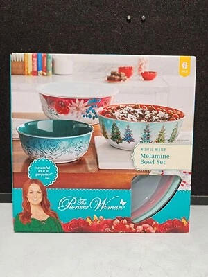NEW - The Pioneer Woman Wishful Winter Print 6-Piece Melamine Holiday Bowl Set
