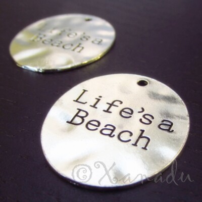 Life's A Beach Charms 30mm Antiqued Silver Plated Pendants C8133 - 2, 5 Or 10PCs