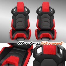 Pure Blackred Reclinable Pvc Car Racing Seats Pair Pure Series Wslider Lr