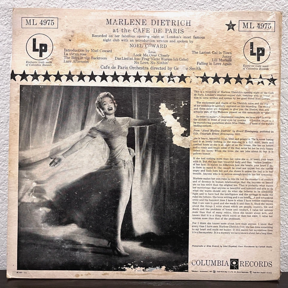 MARLENE DIETRICH - At The Cafe De Paris (Six-Eye) - 12" Vinyl Record LP - G+ - Image 2 of 3