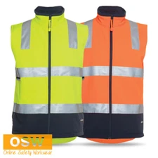 HI VIS (D+N) Softshell Vest Slim Fit Hook-Pile Tape Closure Micro Fleece 6D4LK