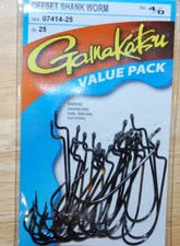 gamakatsu offset shank worm hook 4/0 size 07414-25 value 25 hooks per pack 
