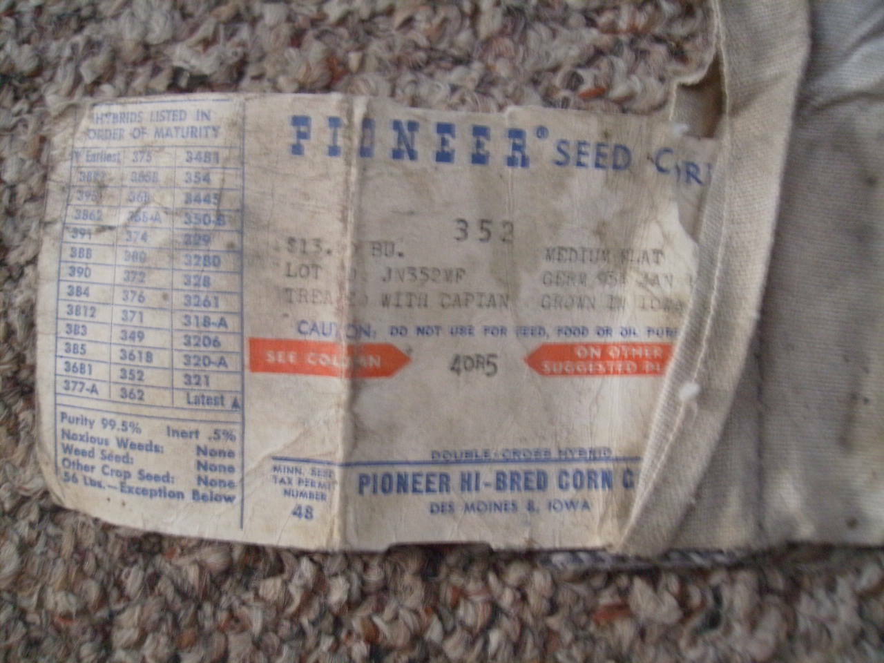 Vintage Cloth Pioneer Hybrid Seed Corn Sack Bag 352 MF with tag | eBay