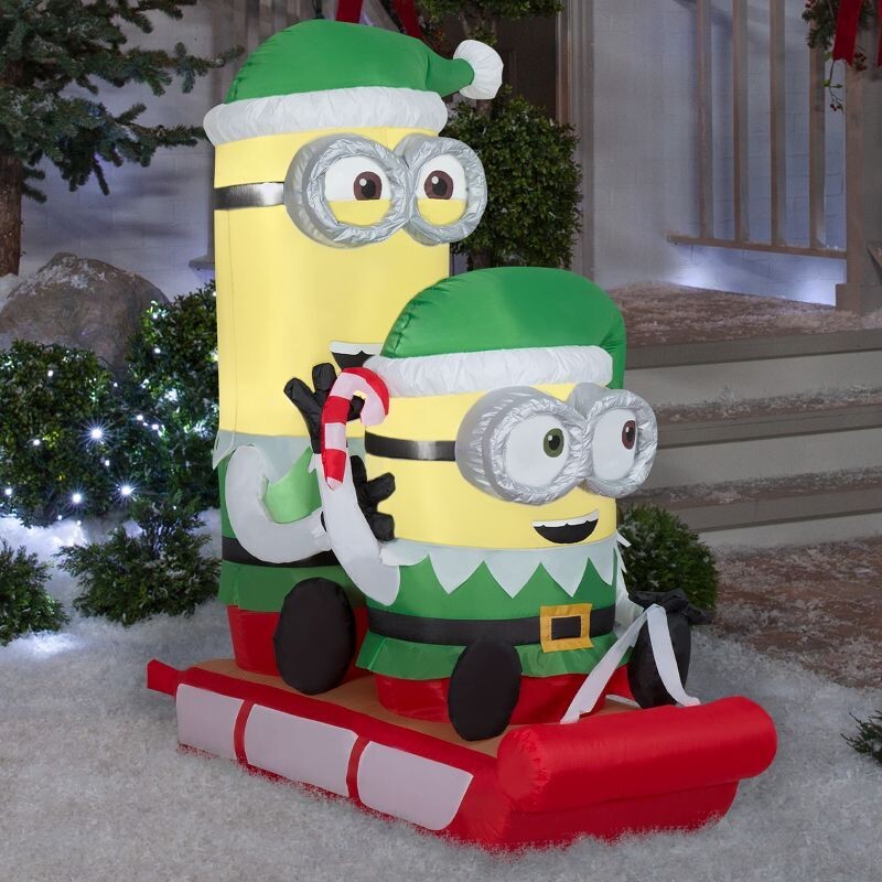 Gemmy Christmas Minion Inflatable Minions on Sled Scene - Minion Inflatable