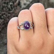 Amethyst Solid 925 Sterling Silver Statement Handmade Women Ring All Size M1050