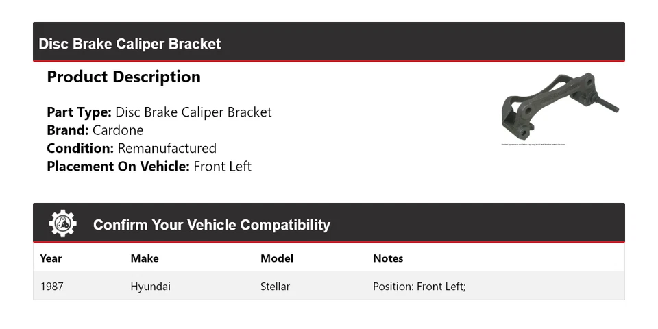 Soporte de pinza de freno de disco delantero izquierdo cardone para Hyundai Stellar 1987 Foto 2 de 4