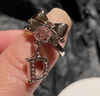 Niedlicher Y2K rosa Zirkonschleife Buchstabe D Quaste Ring koreanischer Schmuck Designer inspiriert