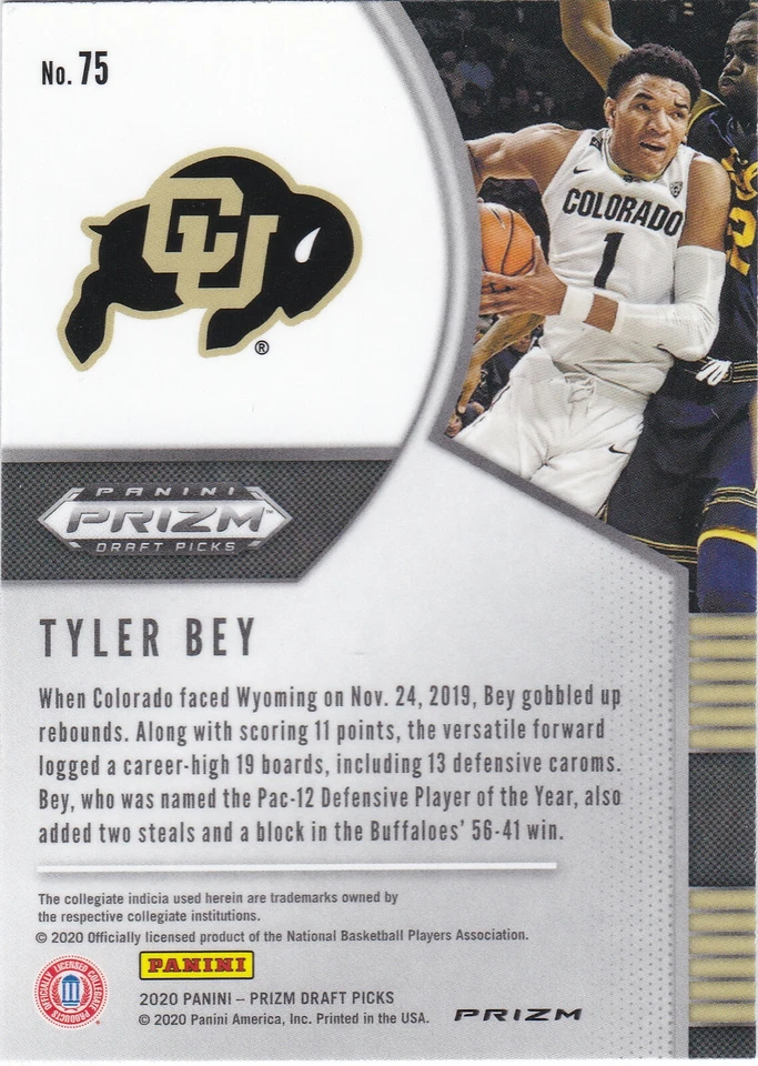2020 Panini Prizm Draft Picks TYLER BEY Green Prizm RC #75 Colorado - Image 2 of 2