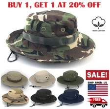 Unisex 100% Cotton Bucket Hat Fishing Camping Safari Boonie Sun Brim Summer Cap