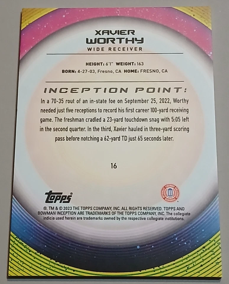 2022-23 Bowman U Inception University Green Foil #16 Xavier Worthy 177/299 (RC) - Image 2 of 3
