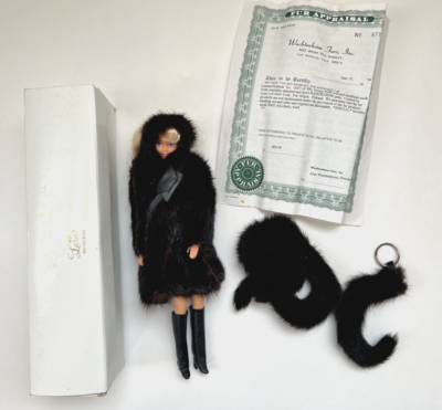 Vintage Barbie Lara's Fur Genuine Mink BLACK Coat w/Doll Certificate HTF  MINT,